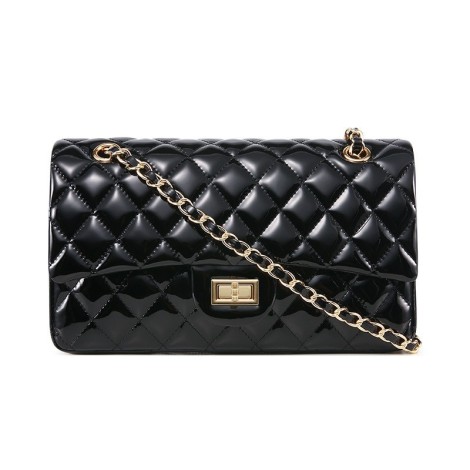 Morgane Women's Leather Sheepskin Shoulder Bag Black Varnish 75690