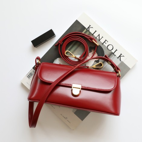 Eldora Genuine Leather Shoulder Bag Dark Red 77260