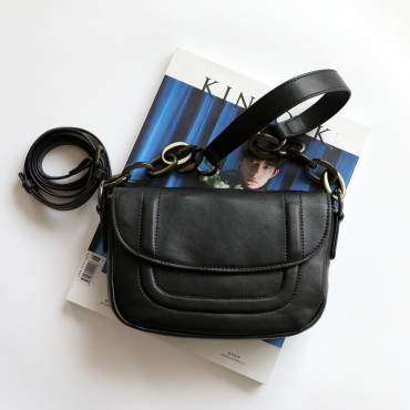 Eldora Genuine Leather Shoulder Bag Black 77277