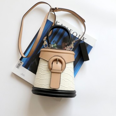 Eldora Genuine Leather Top handle bag Khaki White 77279