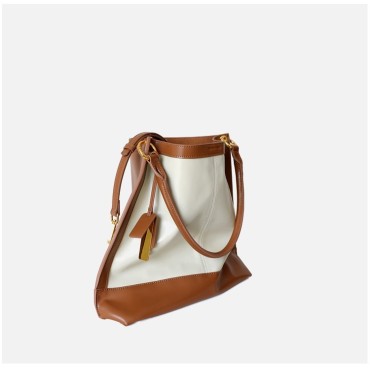 Eldora Genuine Leather Top handle bag White Brown 77280