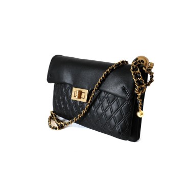 Eldora Genuine Leather Shoulder Bag Black 77303
