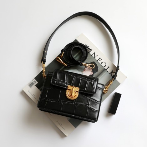 Eldora Genuine Leather Shoulder Bag Black 77304