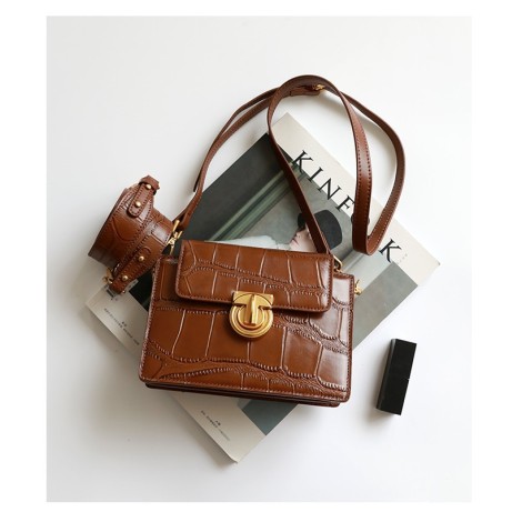 Eldora Genuine Leather Shoulder Bag Brown 77304