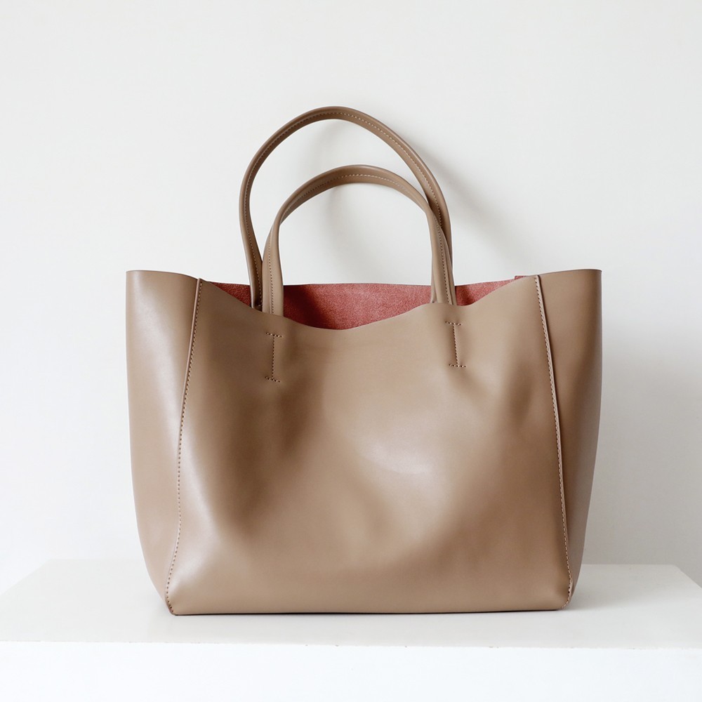 Eldora Genuine Leather Tote Bag  Khaki 77312