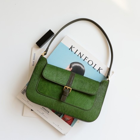 Eldora Genuine Leather Top handle bag Dark Green 77317