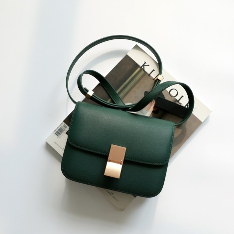 Eldora Genuine Leather Shoulder Bag Dark Green 77326
