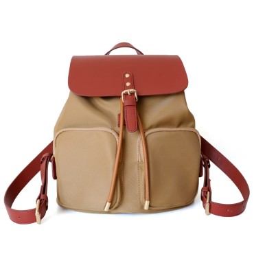 Eldora Genuine Leather Backpack Bag Khaki 77328