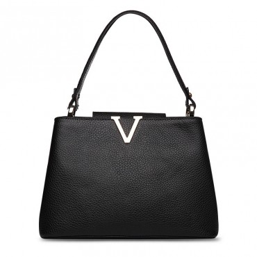 Valentine Genuine Leather Shoulder Bag Black 75125