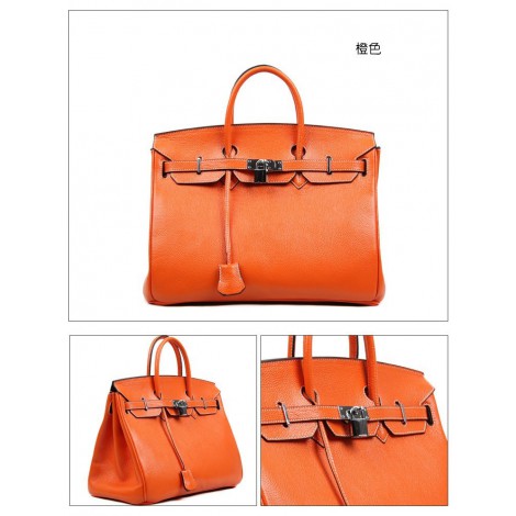 Stacy Genuine Leather Satchel Bag Orange 75289