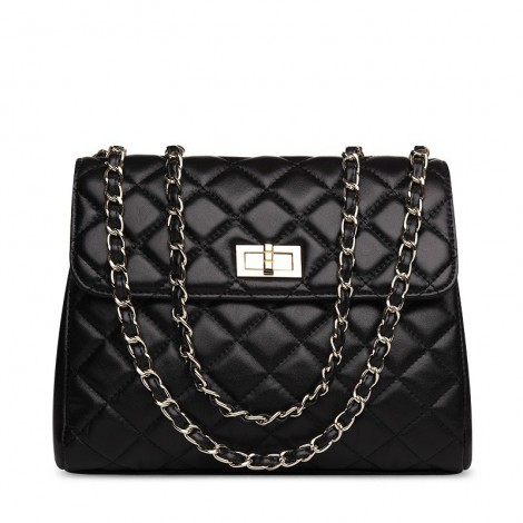 Penelope Genuine Leather Shoulder Bag Black 75129