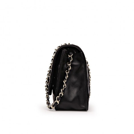 Rosaire « Rebecca » Quilted Lambskin Leather Shoulder Flap Bag in Black Color 75130
