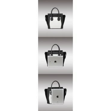 Avery Genuine Leather Satchel Bag Black White 75304