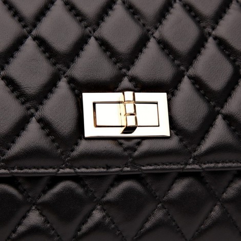 Rosaire « Rebecca » Quilted Lambskin Leather Shoulder Flap Bag in Black Color 75130