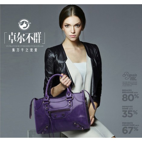 Elton Genuine Leather Tote Bag Purple 75313