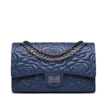 Rosaire « Morgane » Camellia Flower Embroidered Lambskin Leather Shoulder Bag in Light Blue Color 75131