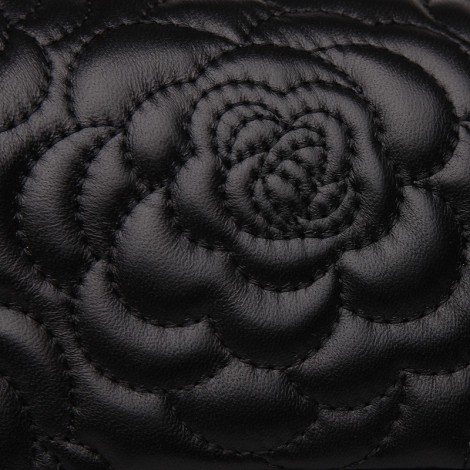Rosaire « Morgane » Camellia Flower Embroidered Lambskin Leather Shoulder Bag in Black Color 75131