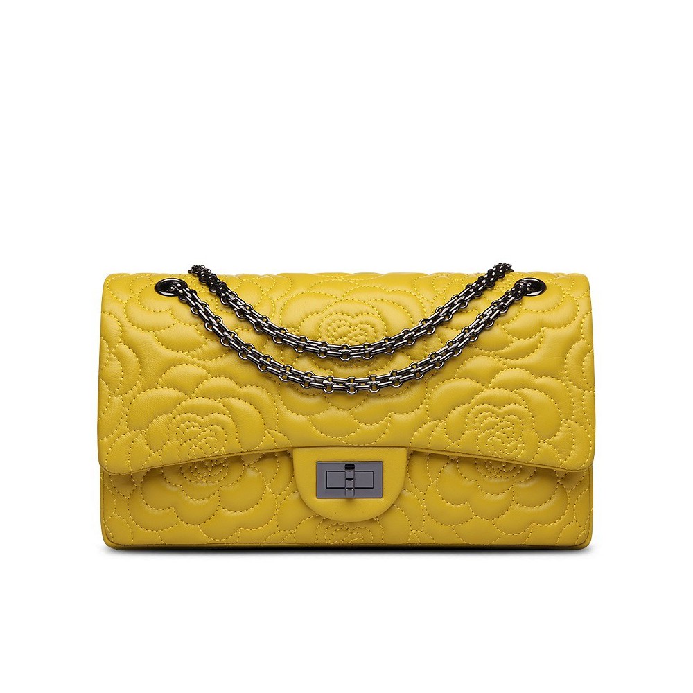 Luna Sac à Main Porté Épaule en Vrai Cuir de Vache Jaune 75131