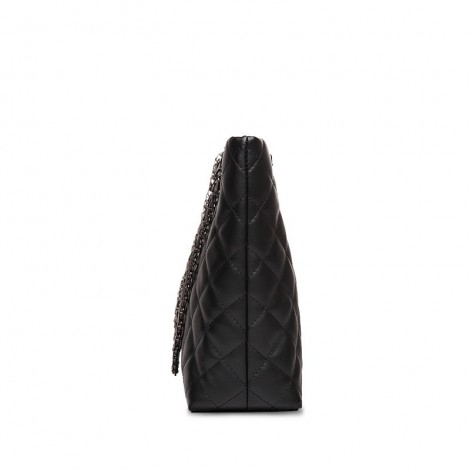 Rosaire « Apolline » Quilted Tote Bag Cowhide Leather with Chain Shoulder Strap in Black Color / 75135