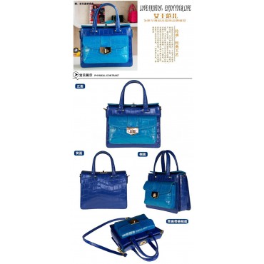 Genuine Leather Tote Bag Blue 75285
