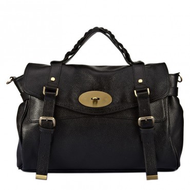 Susan Genuine Leather Satchel Bag Black 75307