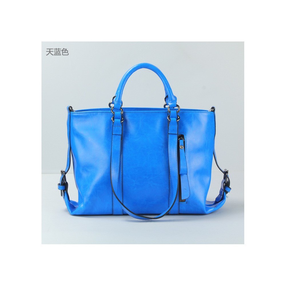 Carolina Genuine Leather Tote Bag Blue 75363
