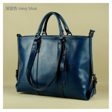 Carolina Genuine Leather Tote Bag Dark Blue 75363