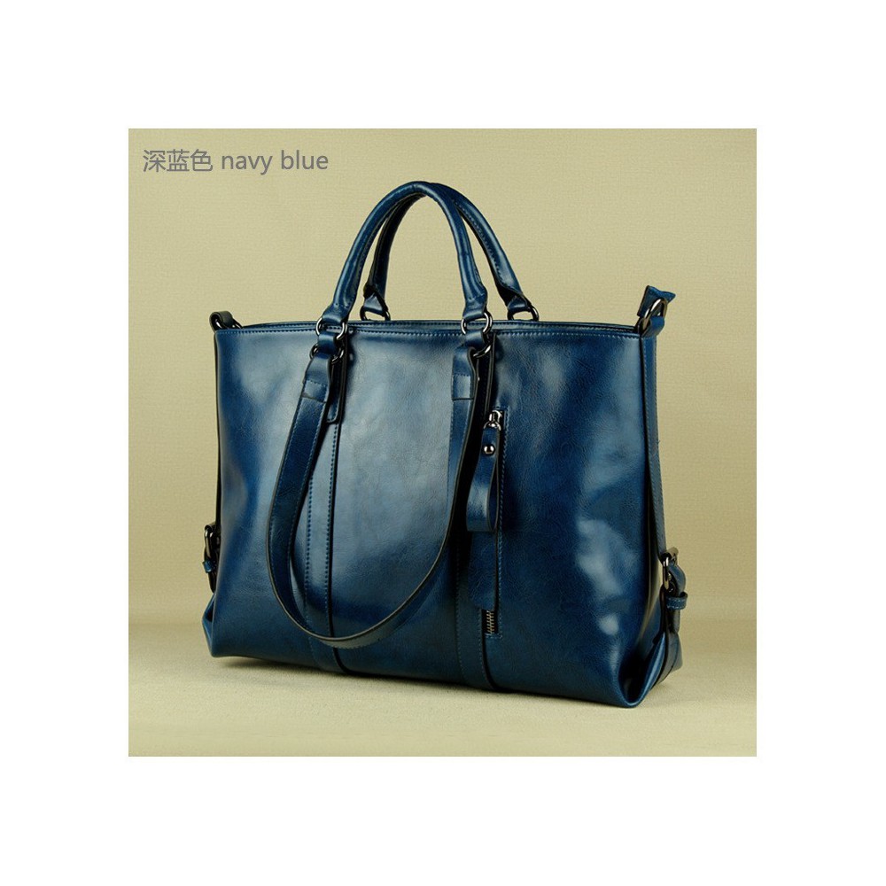 Carolina Genuine Leather Tote Bag Dark Blue 75363