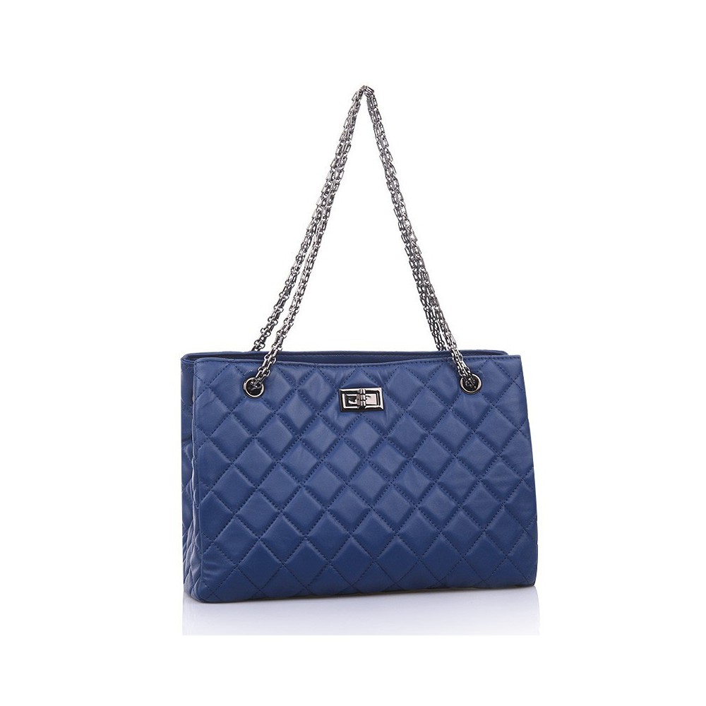 Suzie Sac à Main Shopping Cabas en Vrai Cuir de Vache Bleu foncé 75139