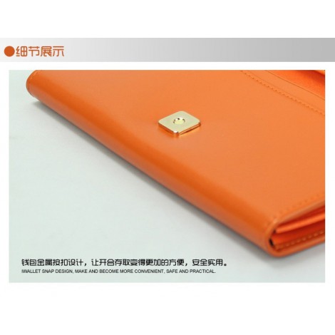 Genuine cowhide Leather Wallet Orange 65106