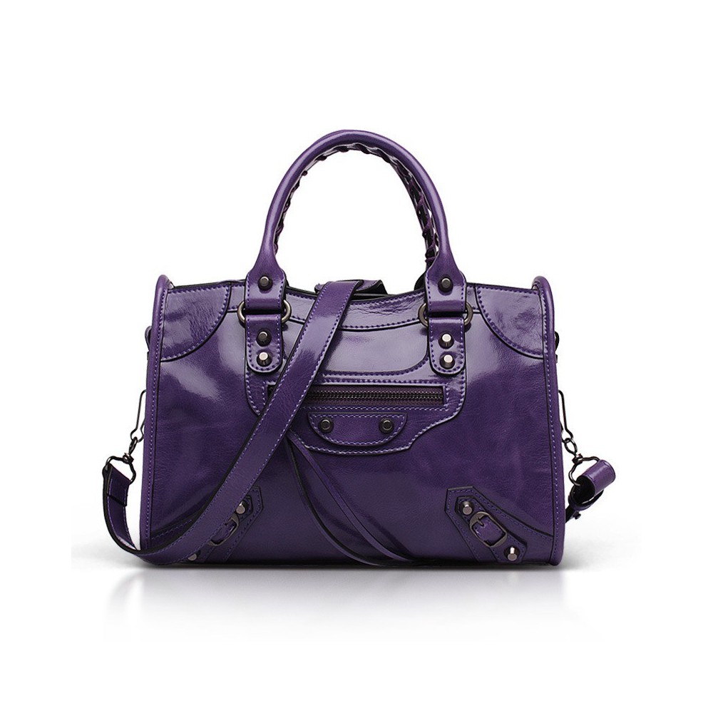 Elton Genuine Leather Tote Bag Purple 75313