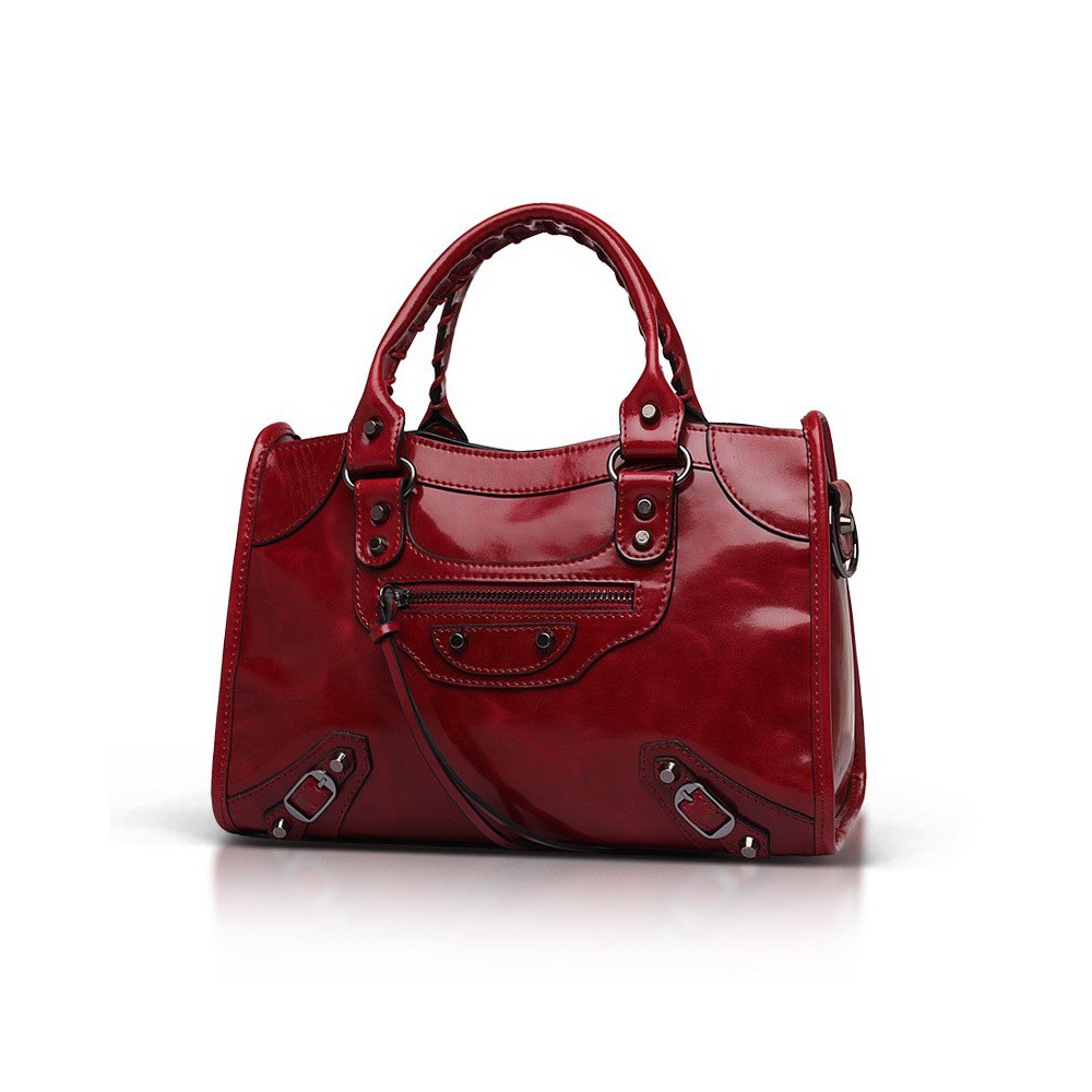 Elton Genuine Leather Tote Bag Dark Red 75313