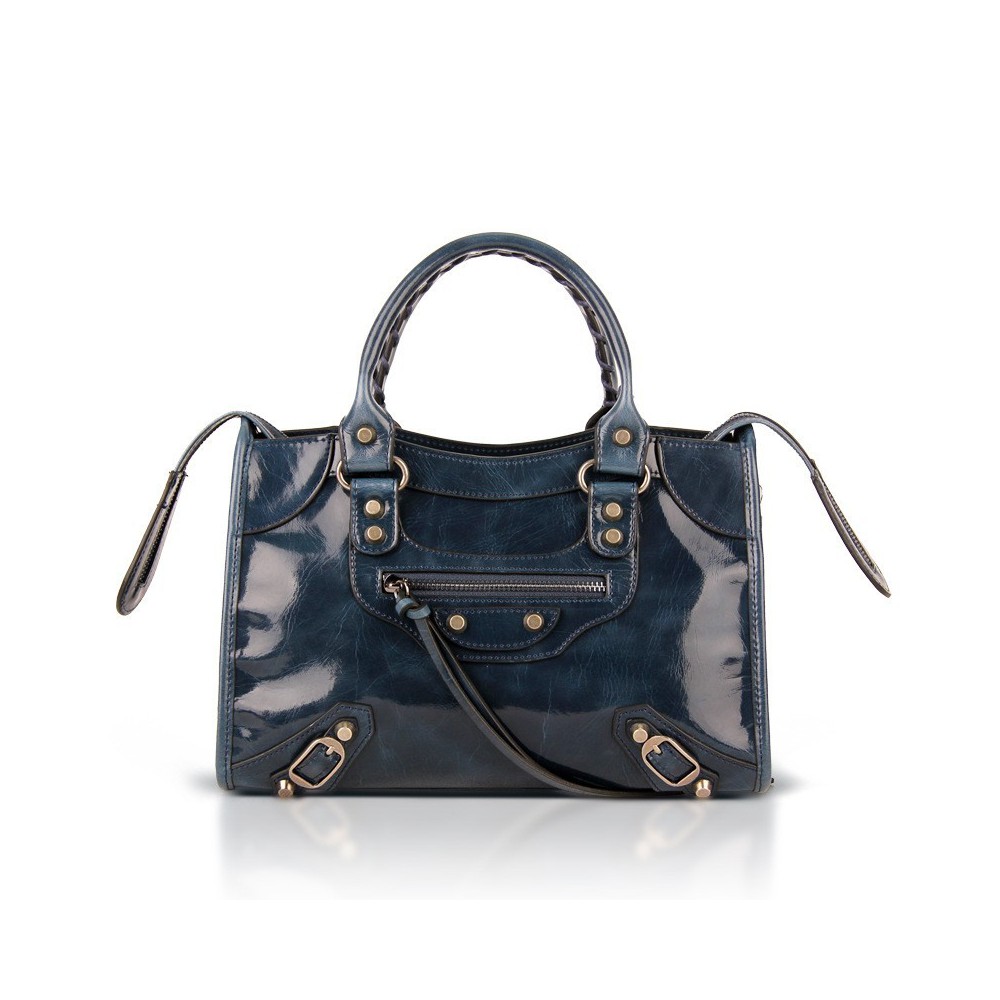 Elton Genuine Leather Tote Bag Dark Blue 75313