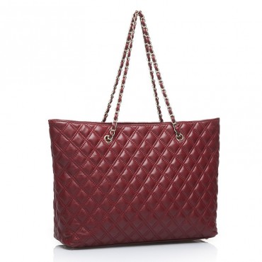 Evelyne Genuine Leather Tote Bag Dark Red 75141