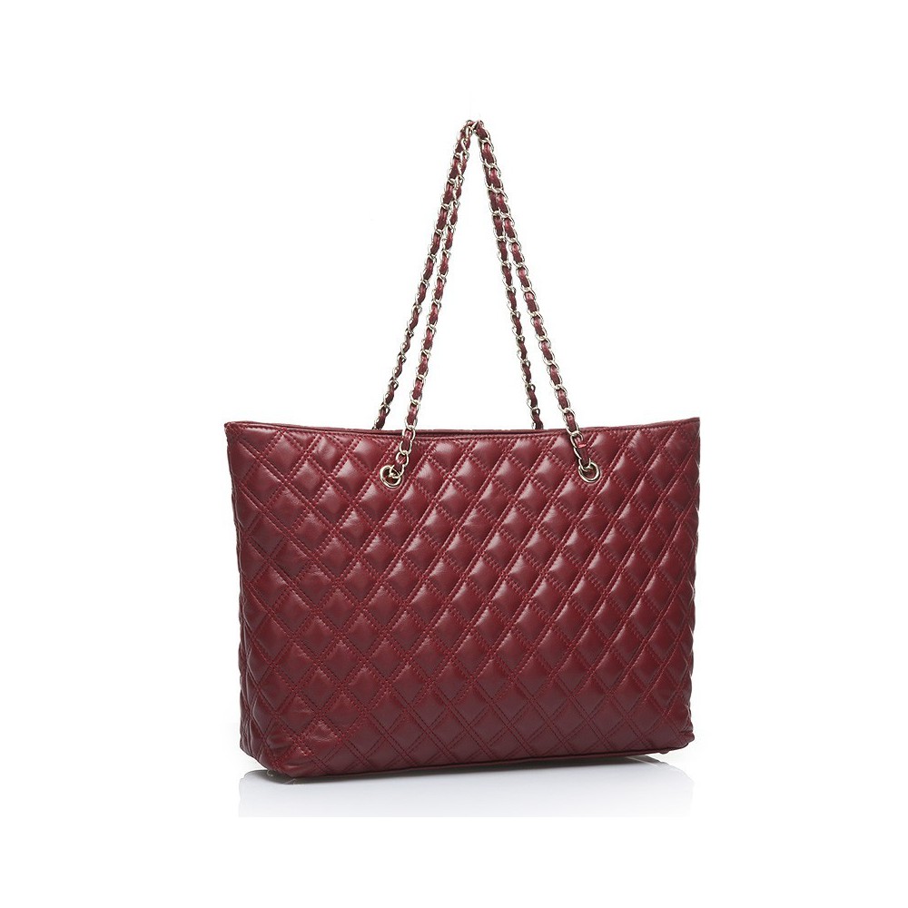 Evelyne Sac à Main Shopping Cabas en Vrai Cuir de Vache Rouge foncé 75141