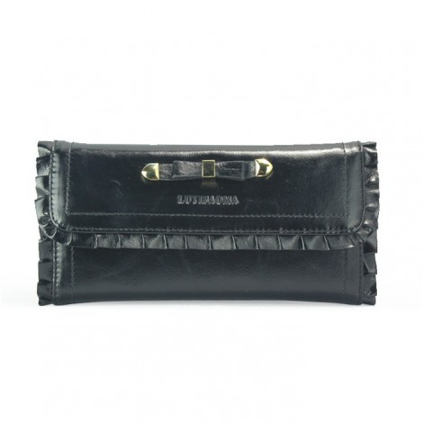 Genuine cowhide Leather Wallet Black 65109