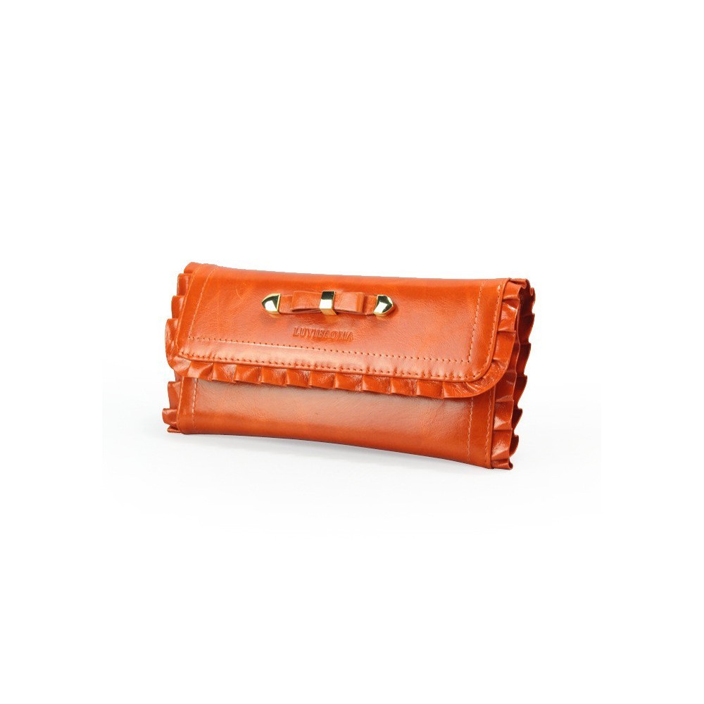Genuine cowhide Leather Wallet Orange 65109