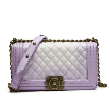 Angeline Genuine Leather Shoulder Bag Purple White 75145