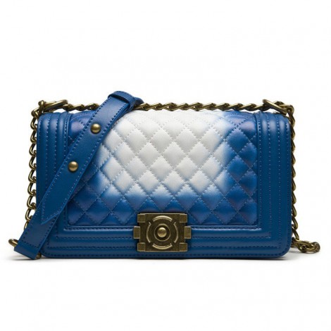 Angeline Genuine Leather Shoulder Bag Blue White 75145
