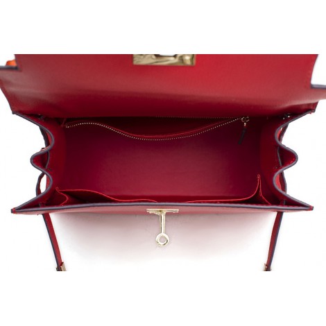 Rosaire « Capucine » Padlock Epsom Leather Top Handle Bag in Magenta Color  75165