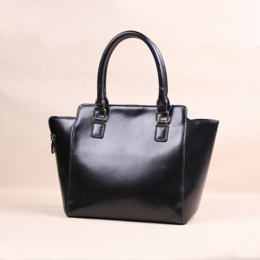 Genuine Leather Tote Rivets Bag with Double Handles Black 75502