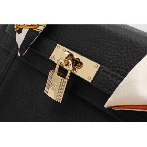 Rosaire « Capucine » Padlock Top Handle Bag Cowhide Leather Black Color 75163