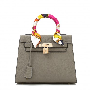 Rosaire « Capucine » Padlock Top Handle Bag Cowhide Leather Gray Color 75163