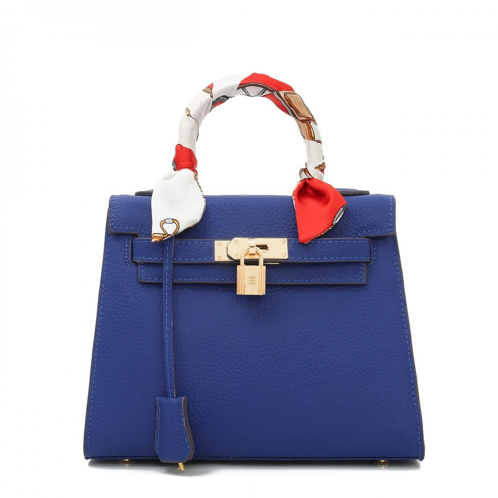 Rosaire « Capucine » Padlock Top Handle Bag Cowhide Leather Sapphire Blue Color 75163