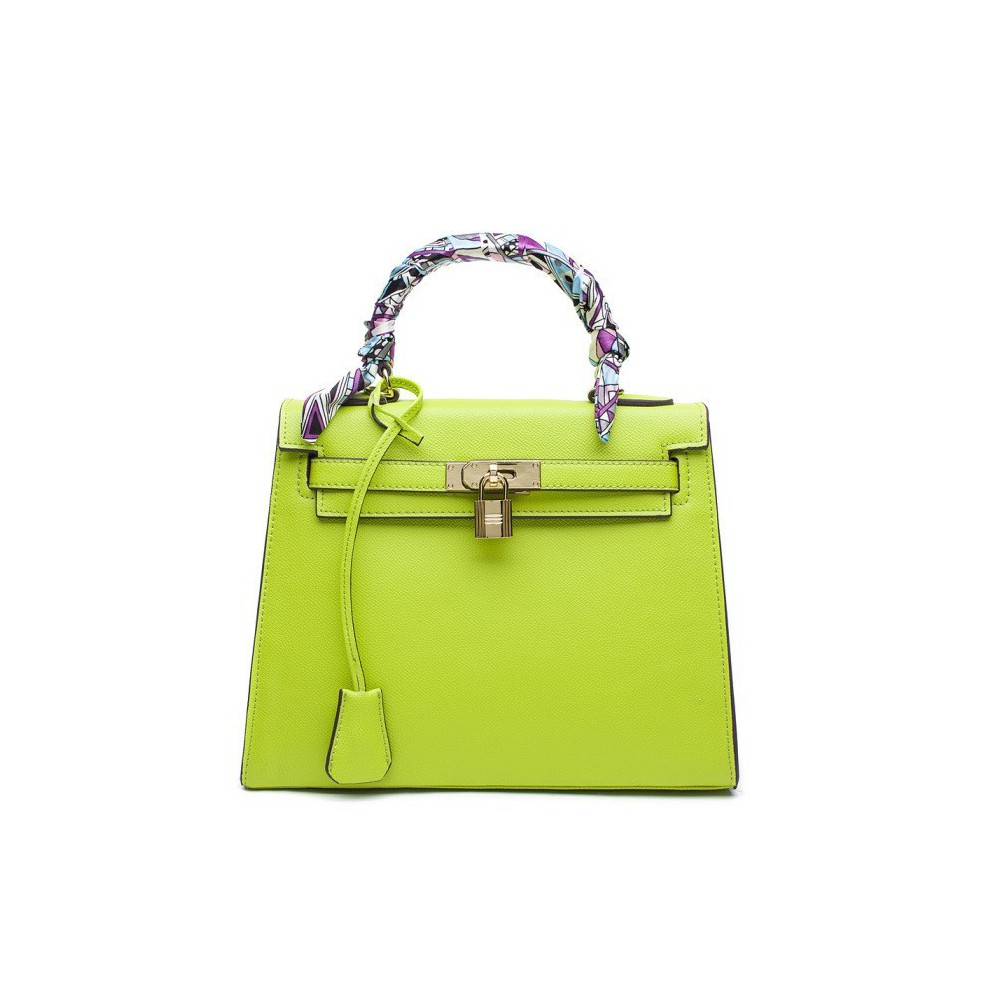 Rosaire « Capucine » Padlock Epsom Leather Top Handle Bag in Yellow Color 75165