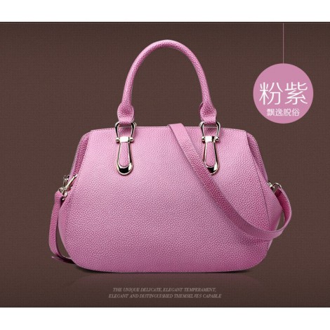 Genuine Leather Tote Bag Pink Purple 75557