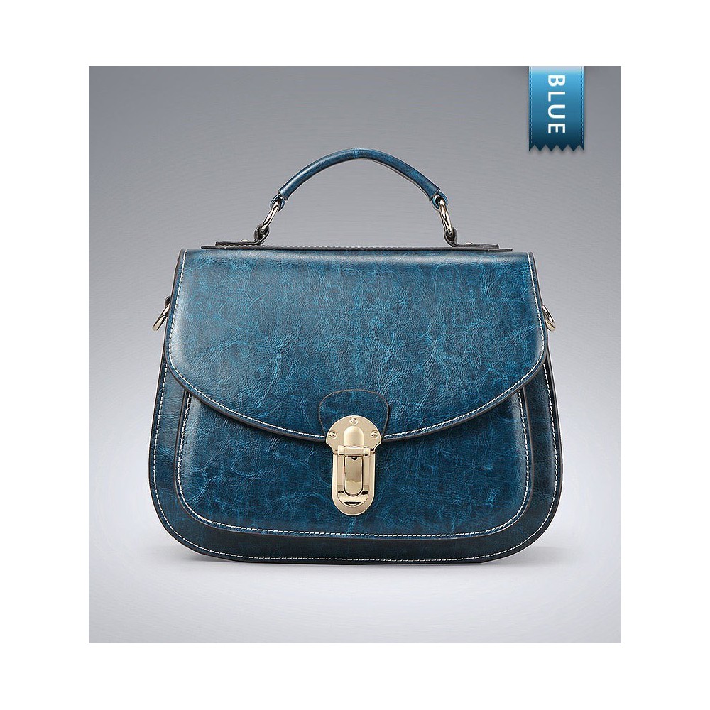Genuine Leather Tote Bag Blue 75558