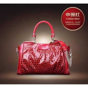 Genuine Leather Tote Bag Red 75574
