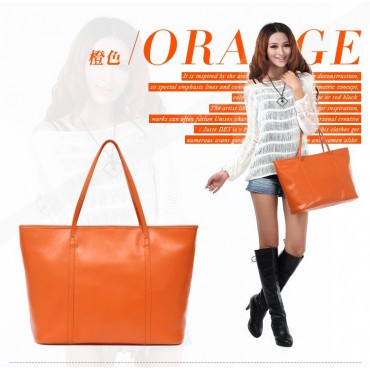 Genuine Leather Tote Bag Orange 75579