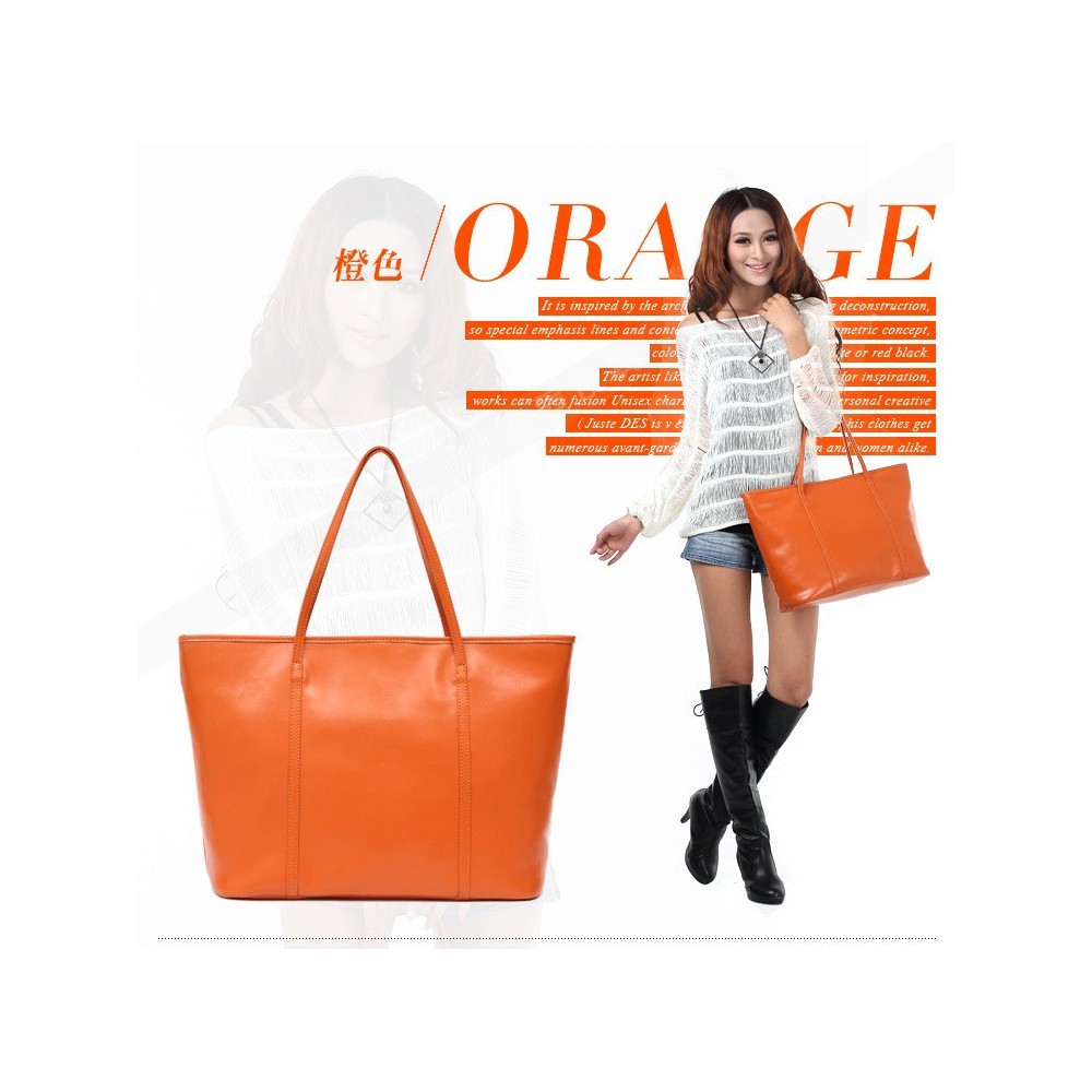 Sac à main cabas en cuir Orange 75579